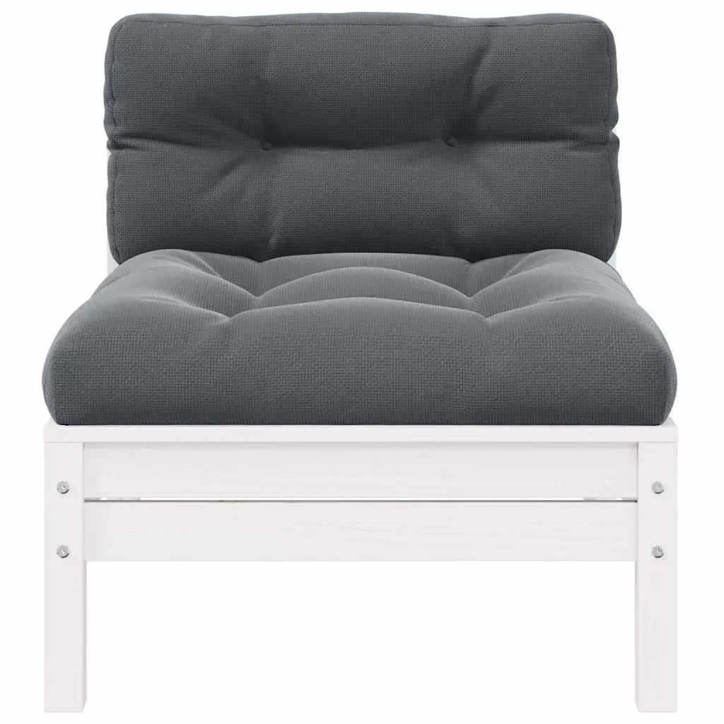 Garden Middle Sofa Modular Outdoor Seating White Solid Pinewood with Cushions