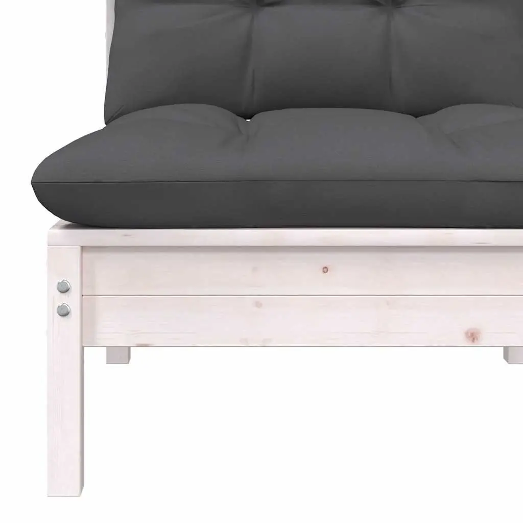 Garden Middle Sofa Modular Outdoor Seating White Solid Pinewood with Cushions