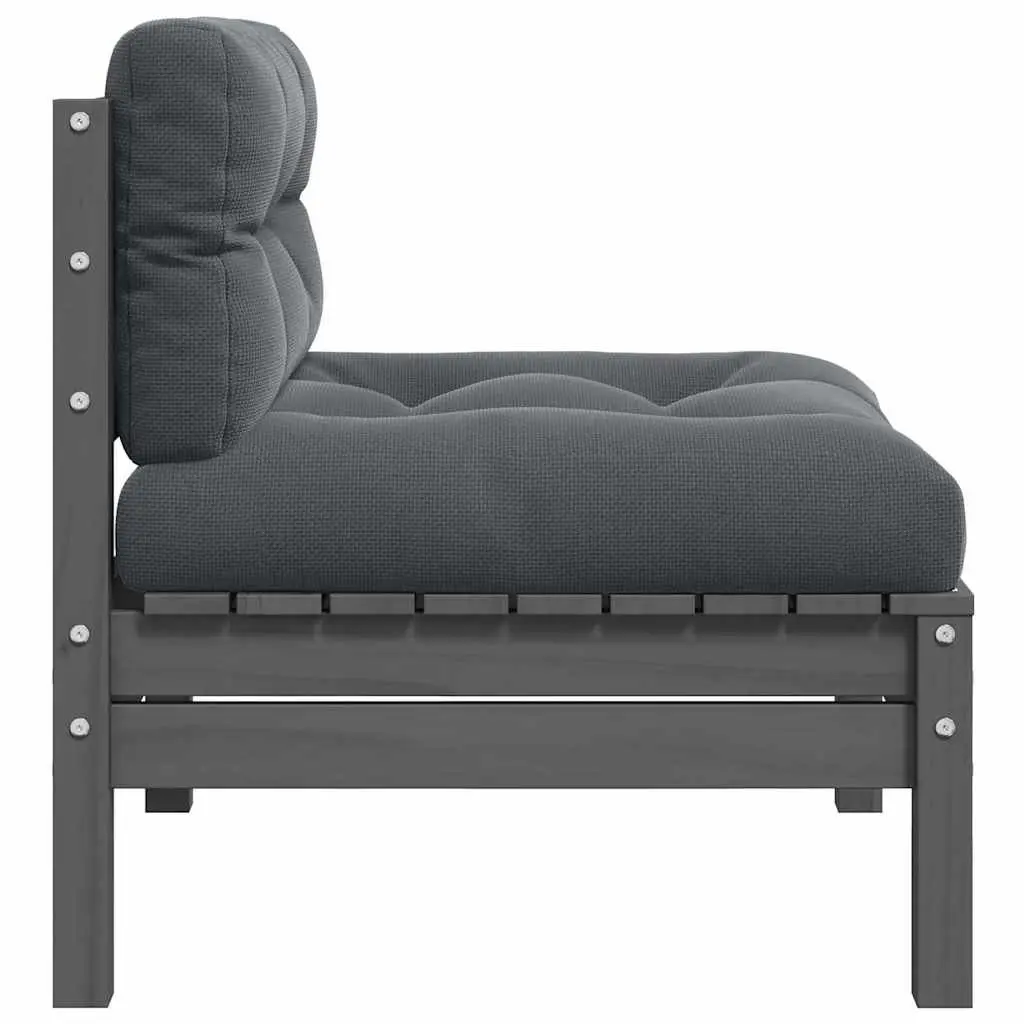 Garden Middle Sofa Modular Outdoor Sectional Unit Grey Pinewood Frame Cushions