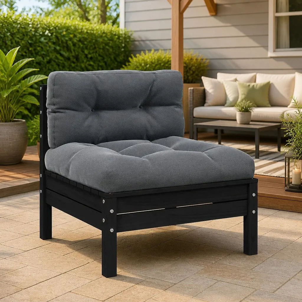 Garden Middle Sofa with Cushions Black Solid Pinewood Modular Outdoor Sectional