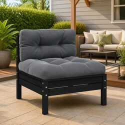 Garden Middle Sofa with Cushions Black Solid Pinewood Modular Outdoor Sectional