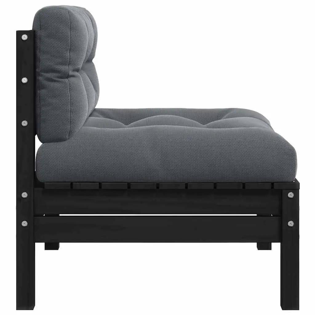 Garden Middle Sofa with Cushions Black Solid Pinewood Modular Outdoor Sectional