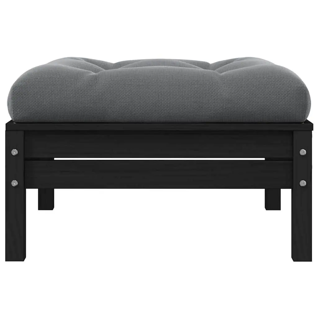Garden Footstool Outdoor Seating Black Pinewood with Anthracite Cushion Patio
