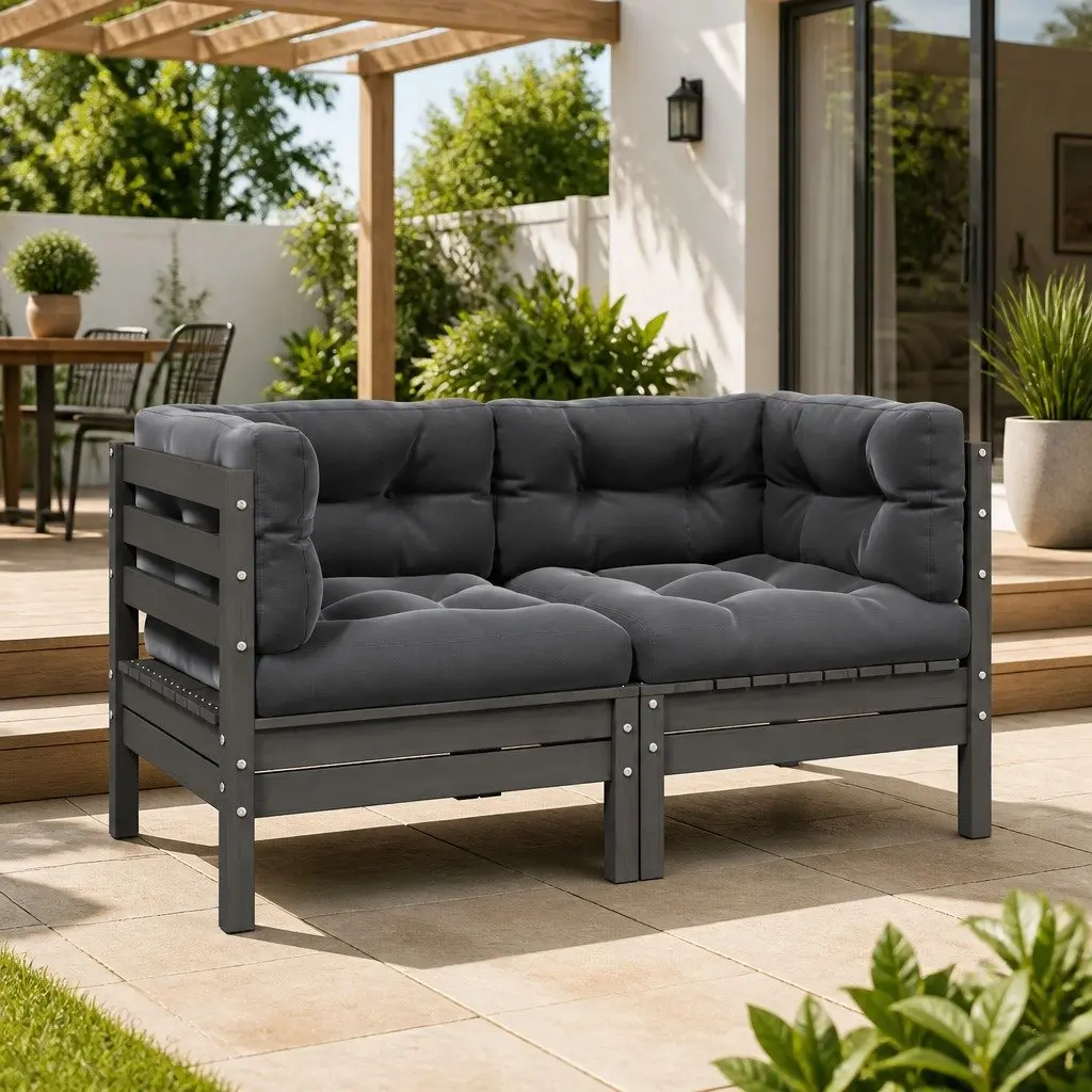 2-Seater Garden Sofa Outdoor Patio Seating Modular Grey