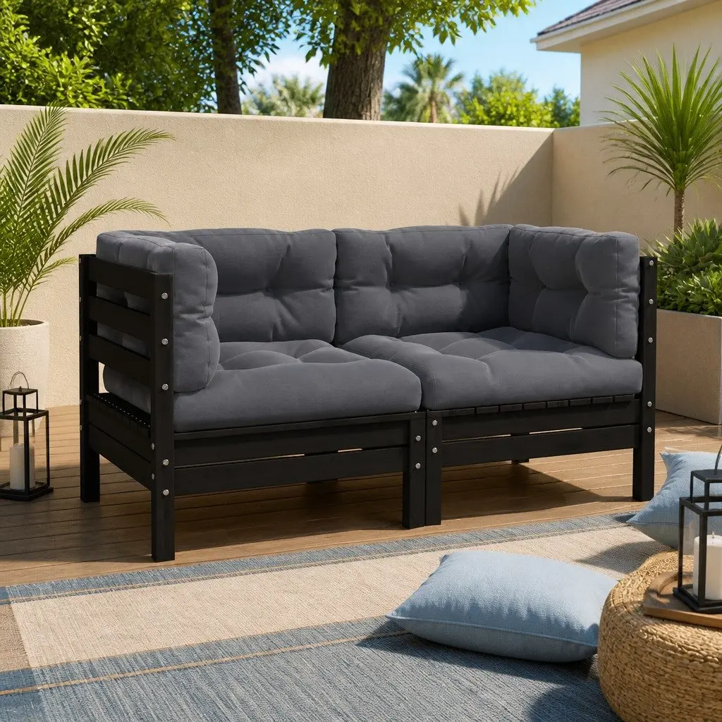 2-Seater Garden Sofa Modular Outdoor Patio Lounge Black