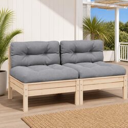 Outdoor Sectional Sofa 2-Seater Garden Lounge Modular Pinewood Grey Cushions