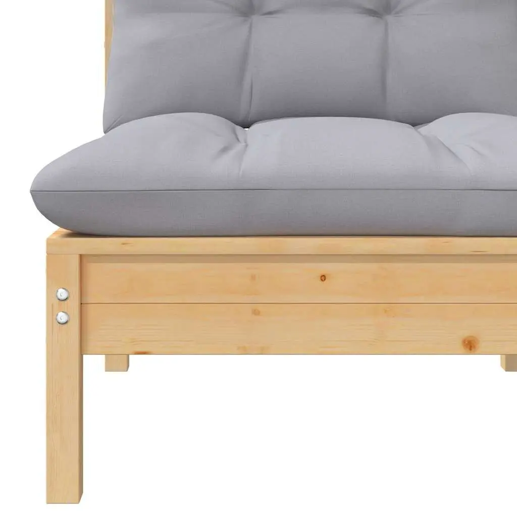 Outdoor Sectional Sofa 2-Seater Garden Lounge Modular Pinewood Grey Cushions