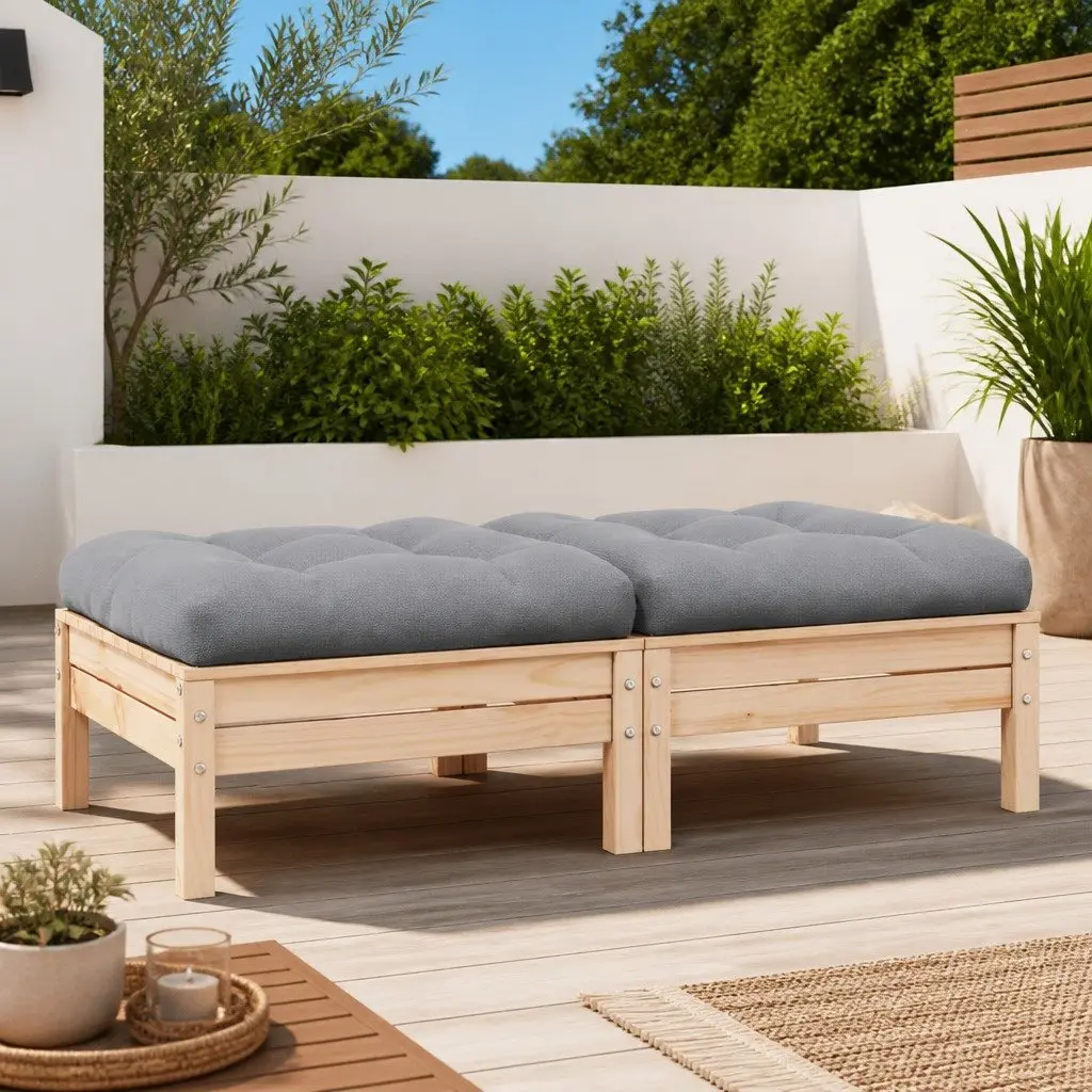 2-Seater Garden Sofa Outdoor Lounge Modular Pinewood Grey Cushions
