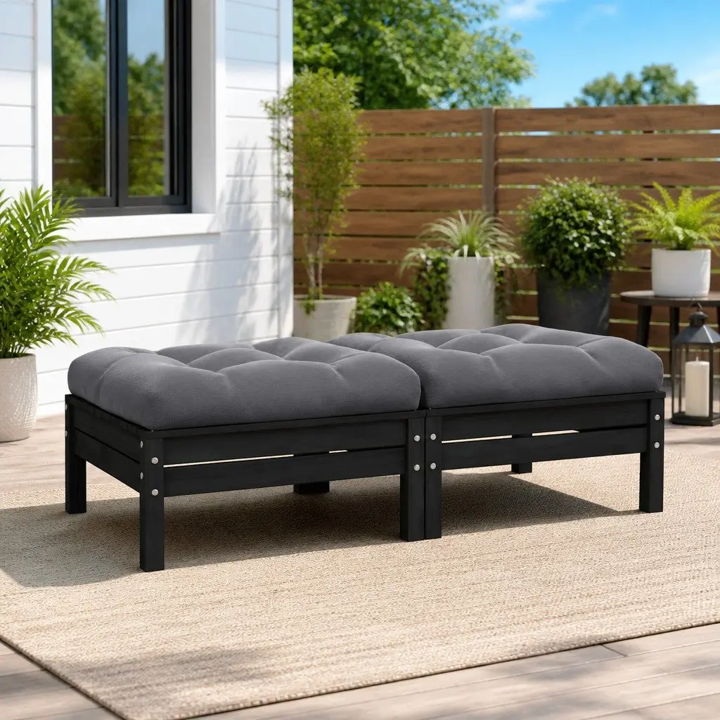 2-Seater Garden Sofa Outdoor Lounge Seating Black Pinewood with Cushions