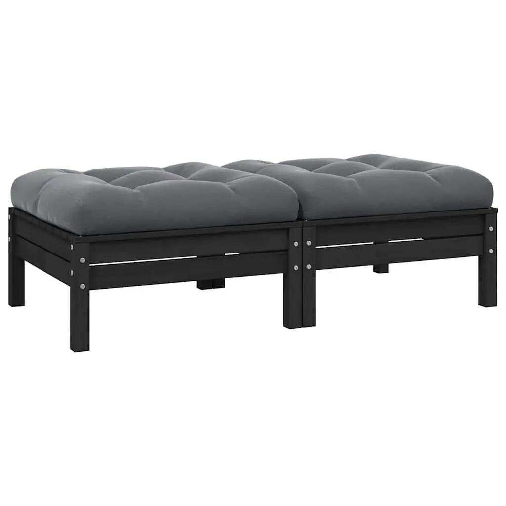 2-Seater Garden Sofa Outdoor Lounge Seating Black Pinewood with Cushions