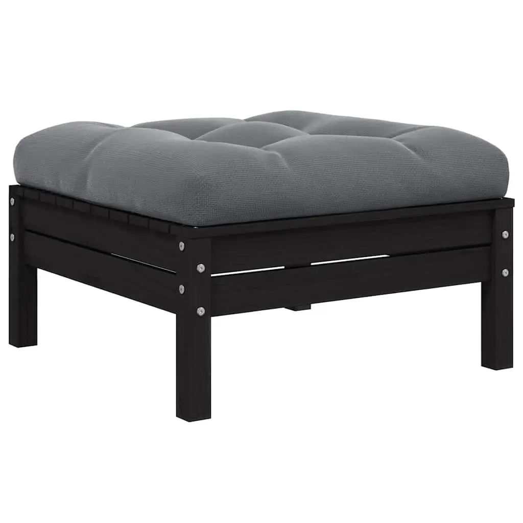 2-Seater Garden Sofa Outdoor Lounge Seating Black Pinewood with Cushions