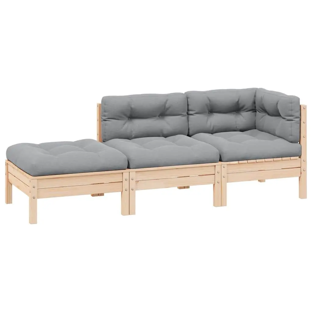 3 Piece Garden Lounge Set Outdoor Sectional Sofa Solid Pinewood Grey Cushions
