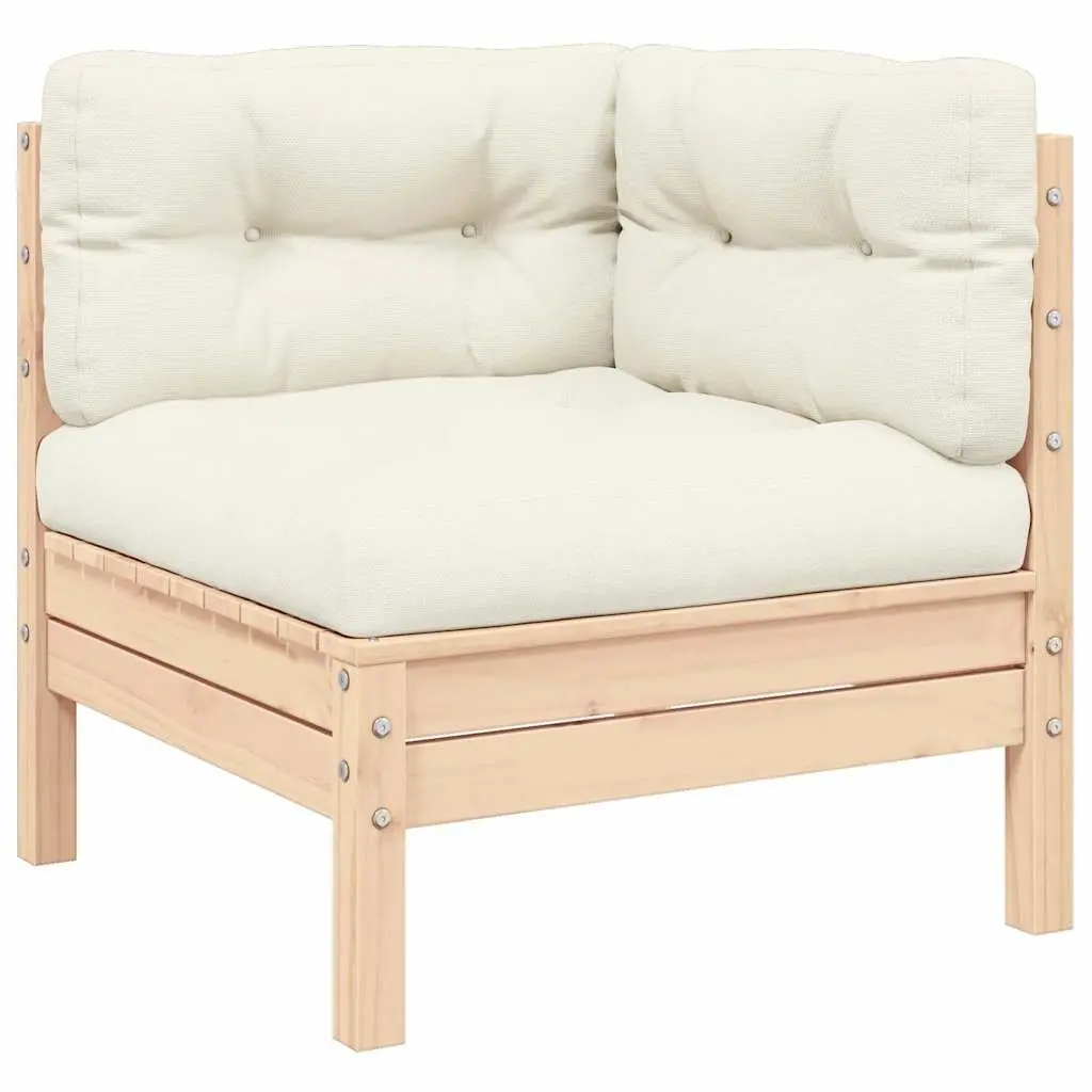 3 Piece Garden Lounge Set Outdoor Sofa Cream Cushions Pinewood