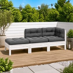3 Piece Outdoor Garden Lounge Set Sectional Sofa with Cushions White Pinewood