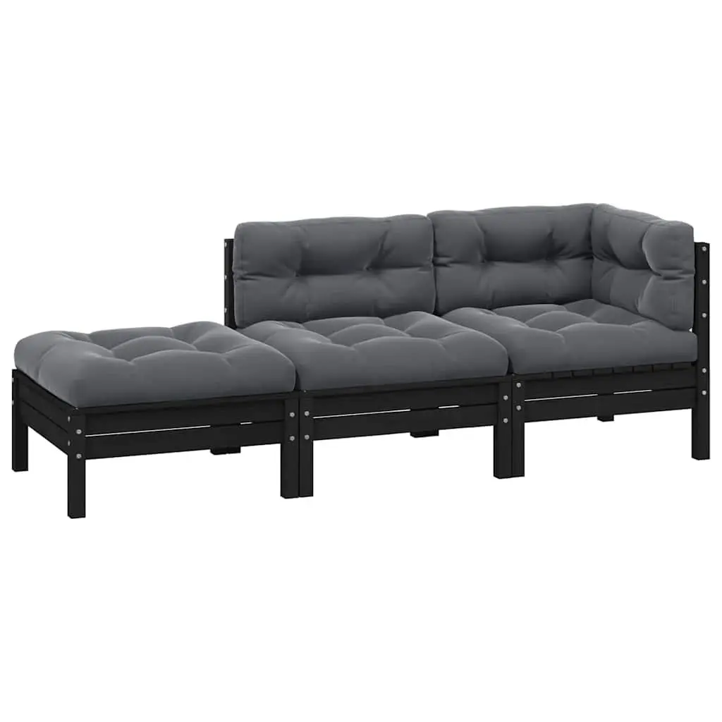 3 Piece Garden Lounge Set with Cushions Outdoor Patio Sofa Modular Seating Black