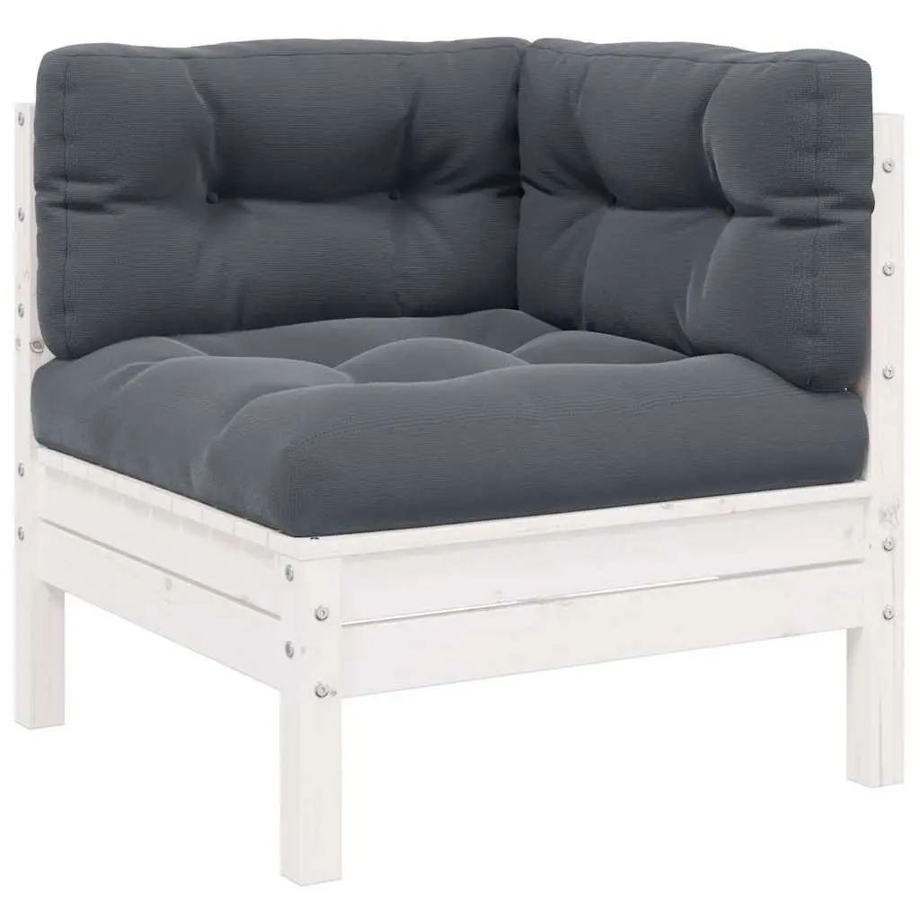 3 Piece Outdoor Garden Lounge Set White Solid Pinewood with Cushions Patio
