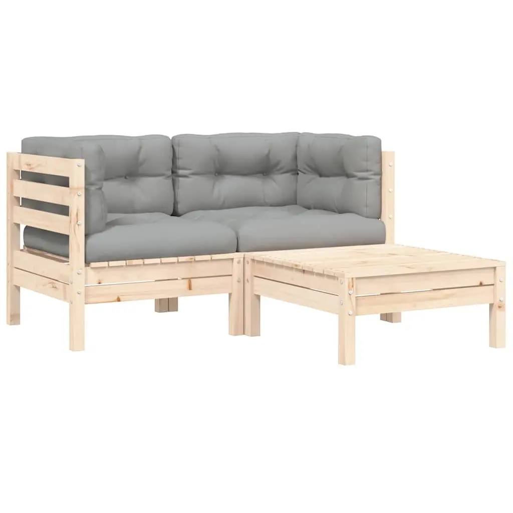 3 Piece Garden Lounge Set Outdoor Relaxation Solid Pinewood Grey Cushions