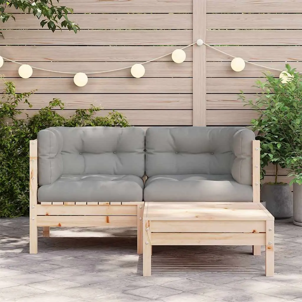 3 Piece Garden Lounge Set Outdoor Relaxation Solid Pinewood Grey Cushions
