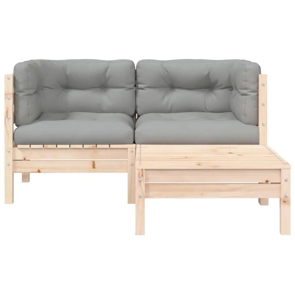 3 Piece Garden Lounge Set Outdoor Relaxation Solid Pinewood Grey Cushions