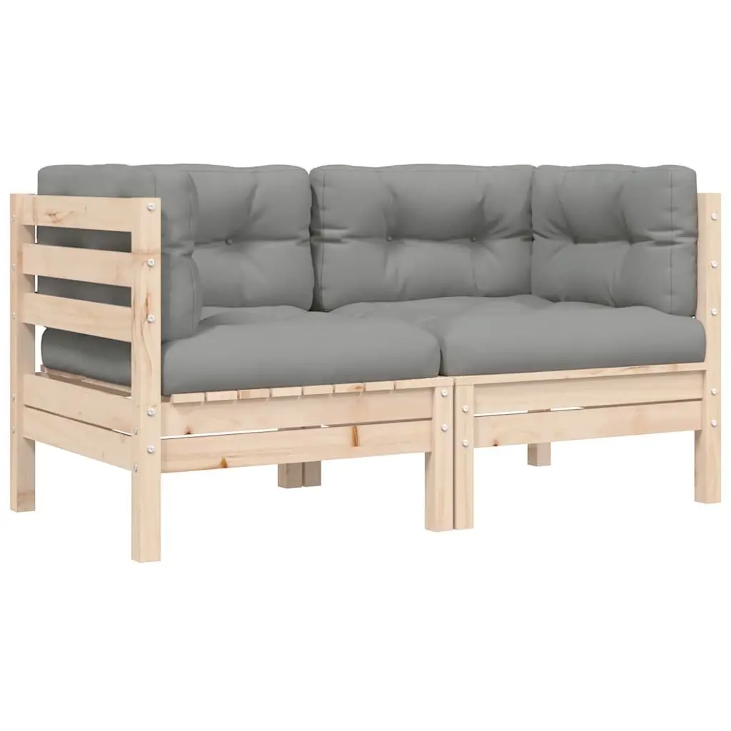 3 Piece Garden Lounge Set Outdoor Relaxation Solid Pinewood Grey Cushions