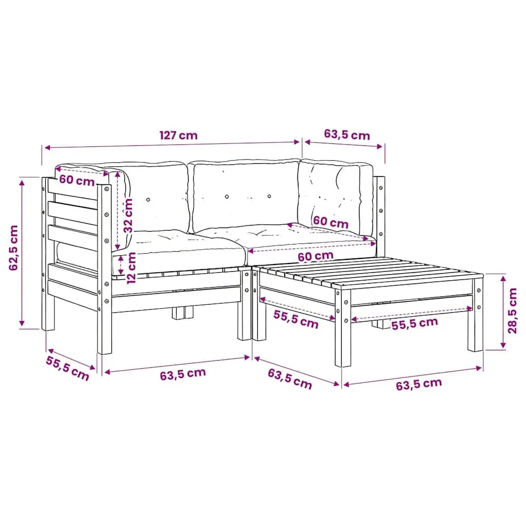 3 Piece Outdoor Garden Lounge Set Patio Seating Cushions White