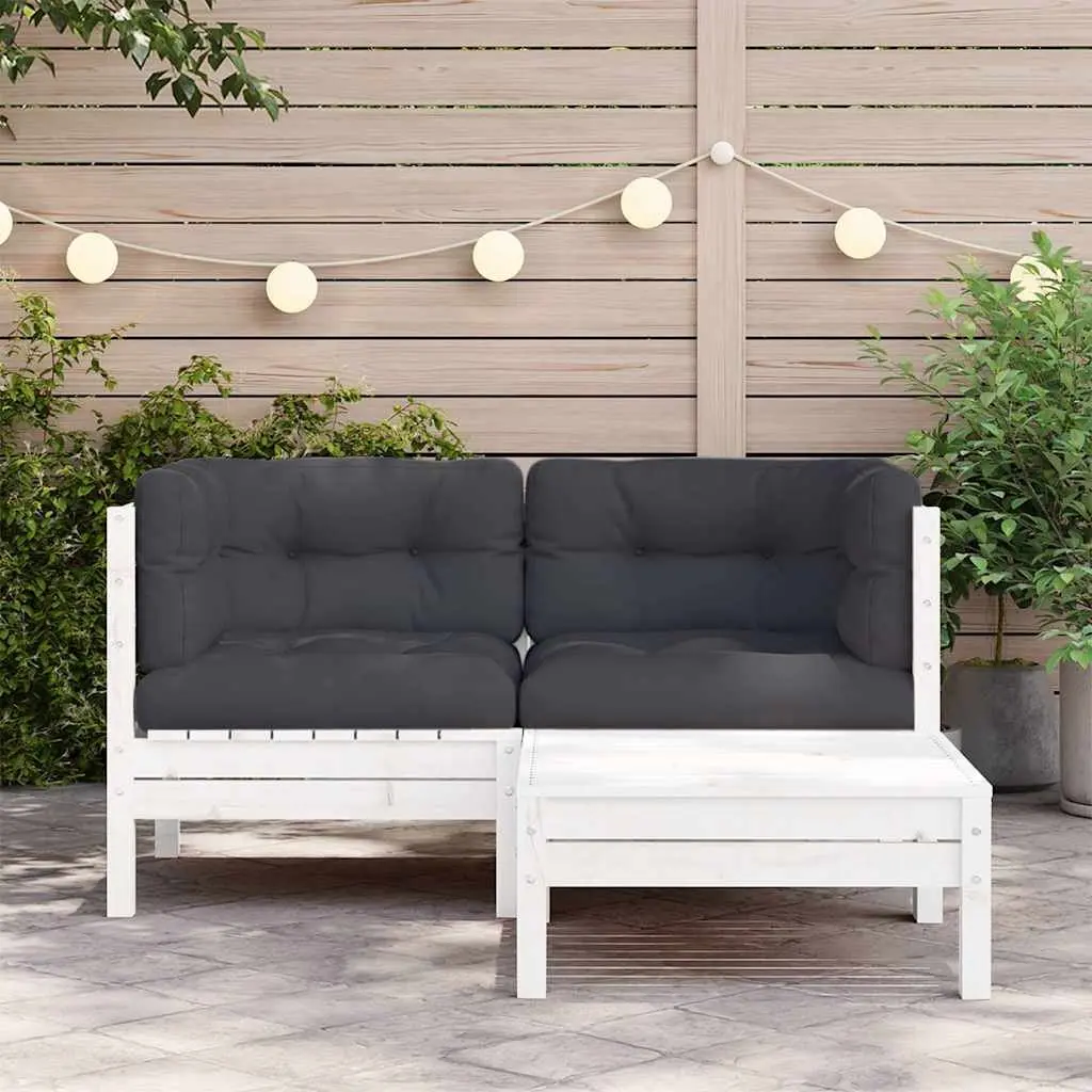 3 Piece Outdoor Garden Lounge Set Patio Seating Cushions White