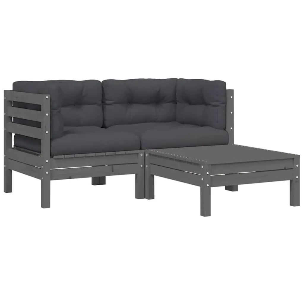 3 Piece Garden Lounge Set Outdoor Sectional Sofa with Cushions Grey