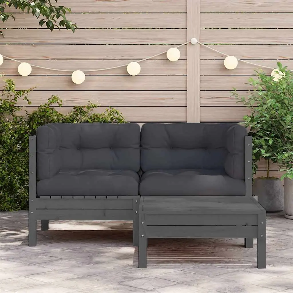 3 Piece Garden Lounge Set Outdoor Sectional Sofa with Cushions Grey