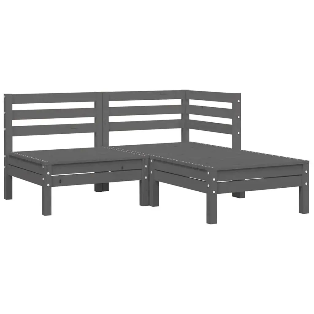 3 Piece Garden Lounge Set Outdoor Sectional Sofa with Cushions Grey