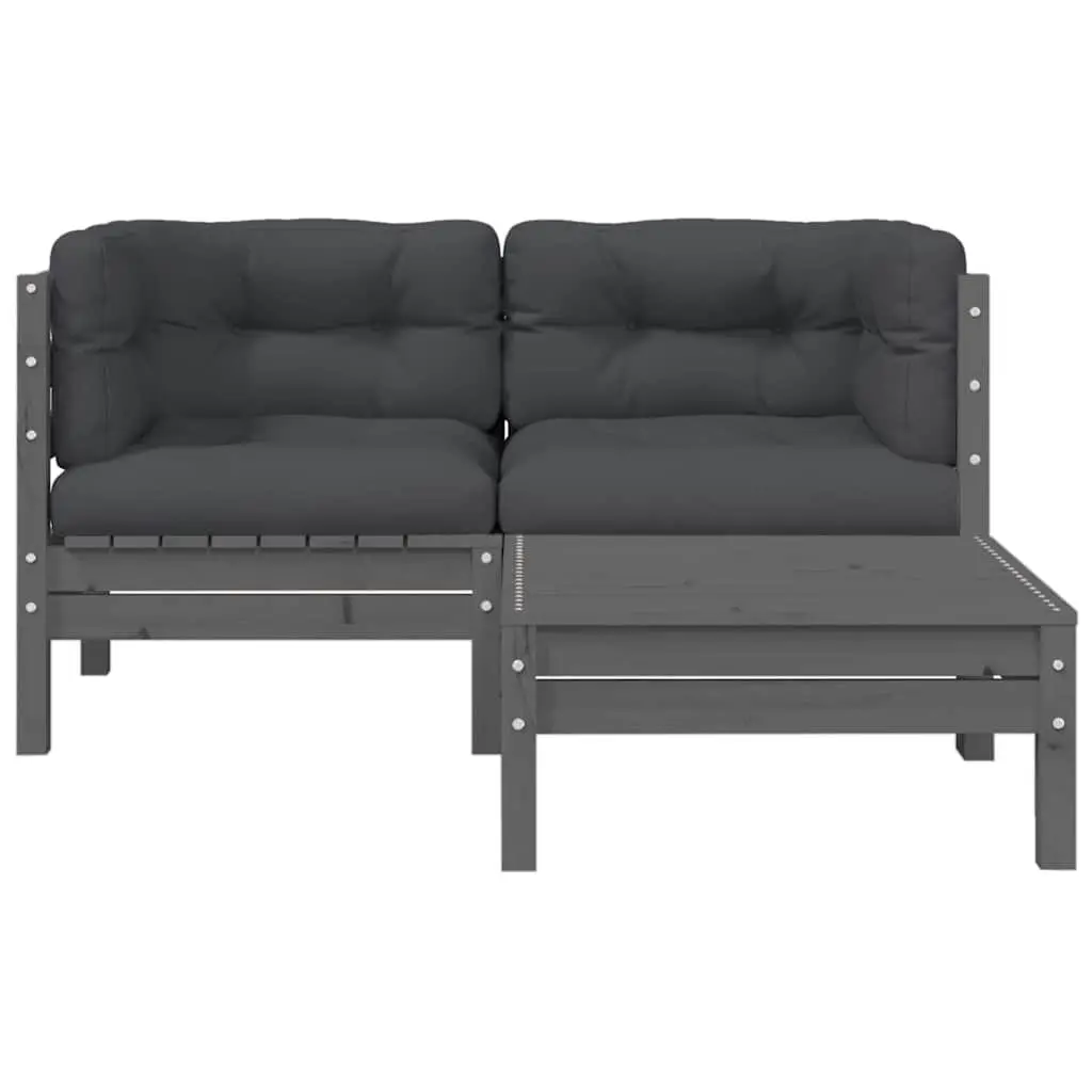 3 Piece Garden Lounge Set Outdoor Sectional Sofa with Cushions Grey