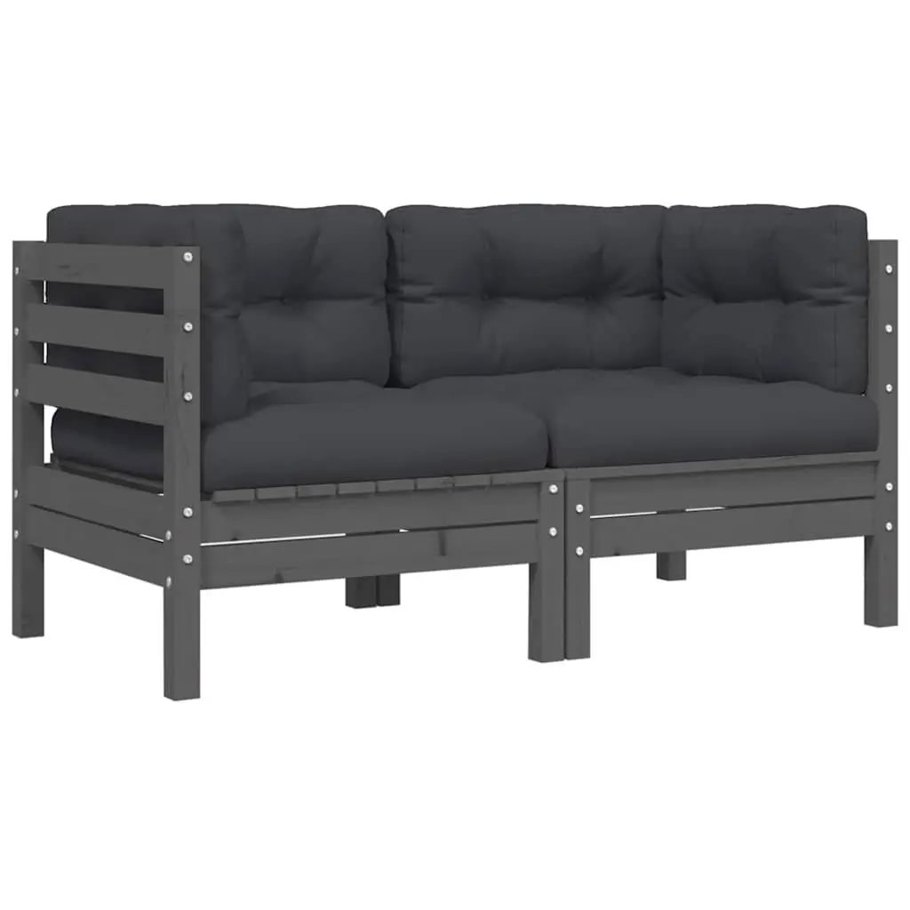 3 Piece Garden Lounge Set Outdoor Sectional Sofa with Cushions Grey