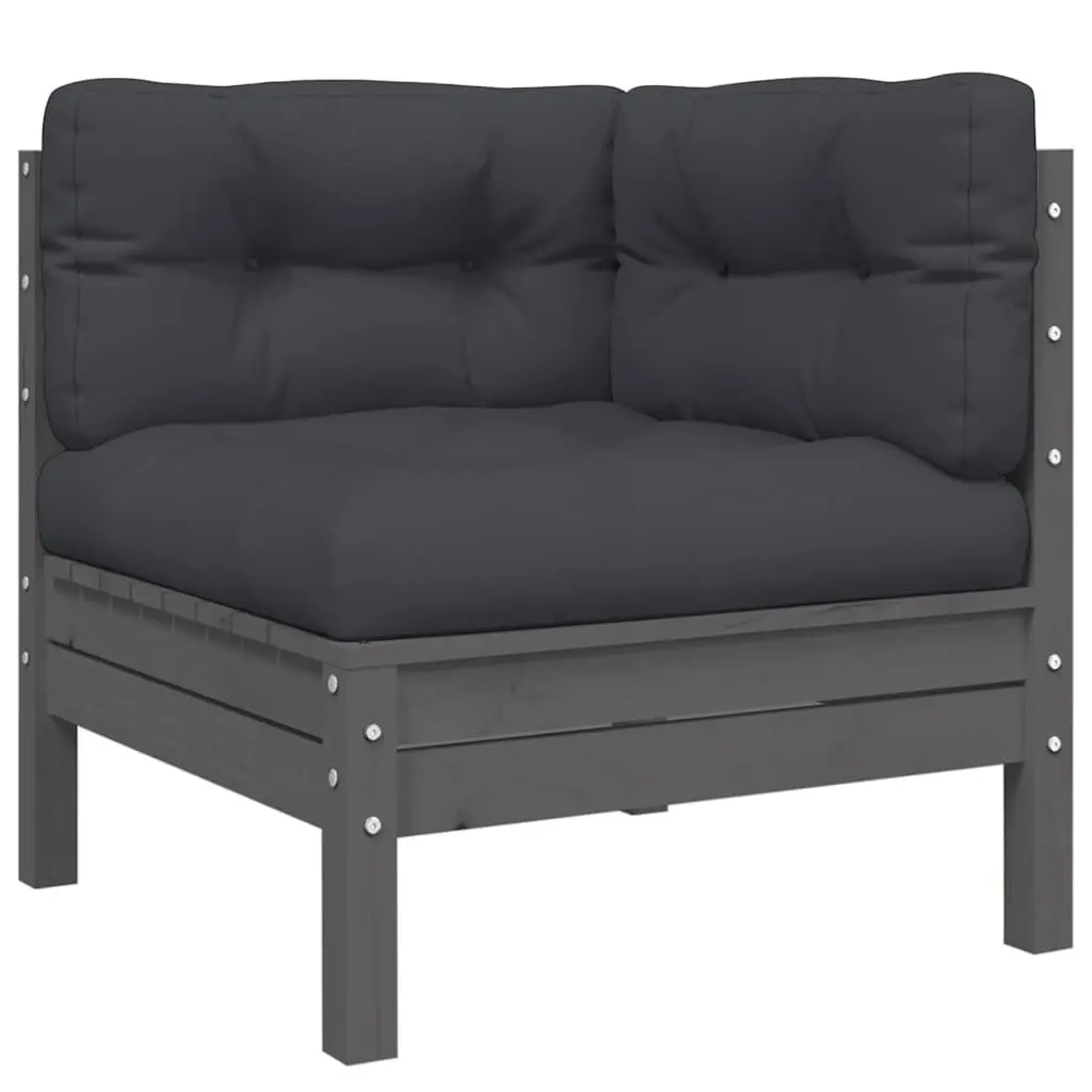 3 Piece Garden Lounge Set Outdoor Sectional Sofa with Cushions Grey