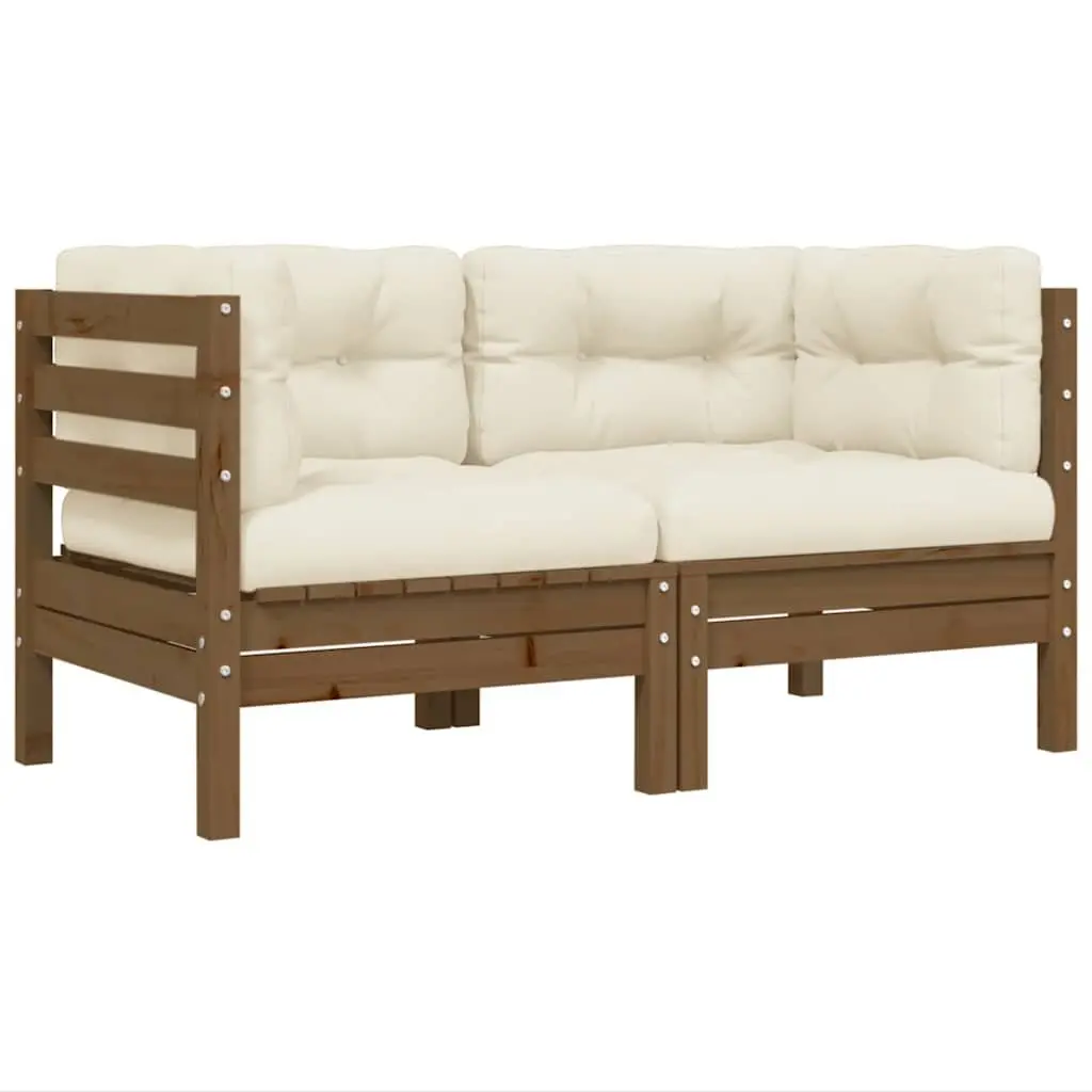 3 Piece Garden Lounge Set Outdoor Patio Sofa Set Brown Cream Cushions Pinewood