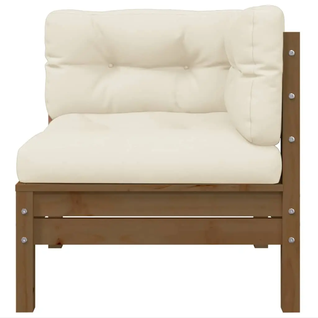 3 Piece Garden Lounge Set Outdoor Patio Sofa Set Brown Cream Cushions Pinewood