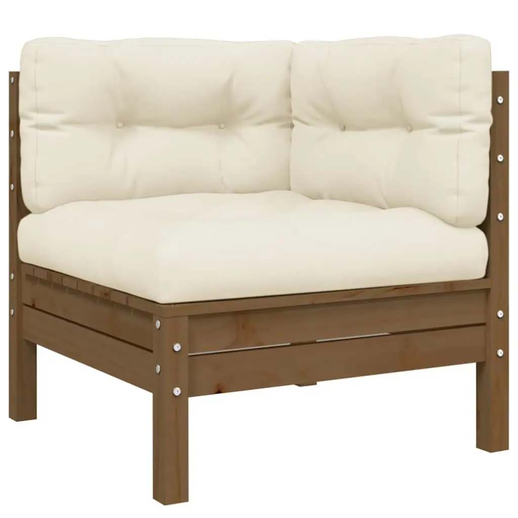 3 Piece Garden Lounge Set Outdoor Patio Sofa Set Brown Cream Cushions Pinewood