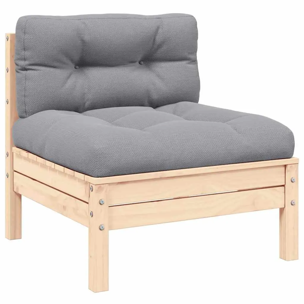 3 Piece Garden Lounge Set Outdoor Sectional Grey Cushions Solid Pinewood