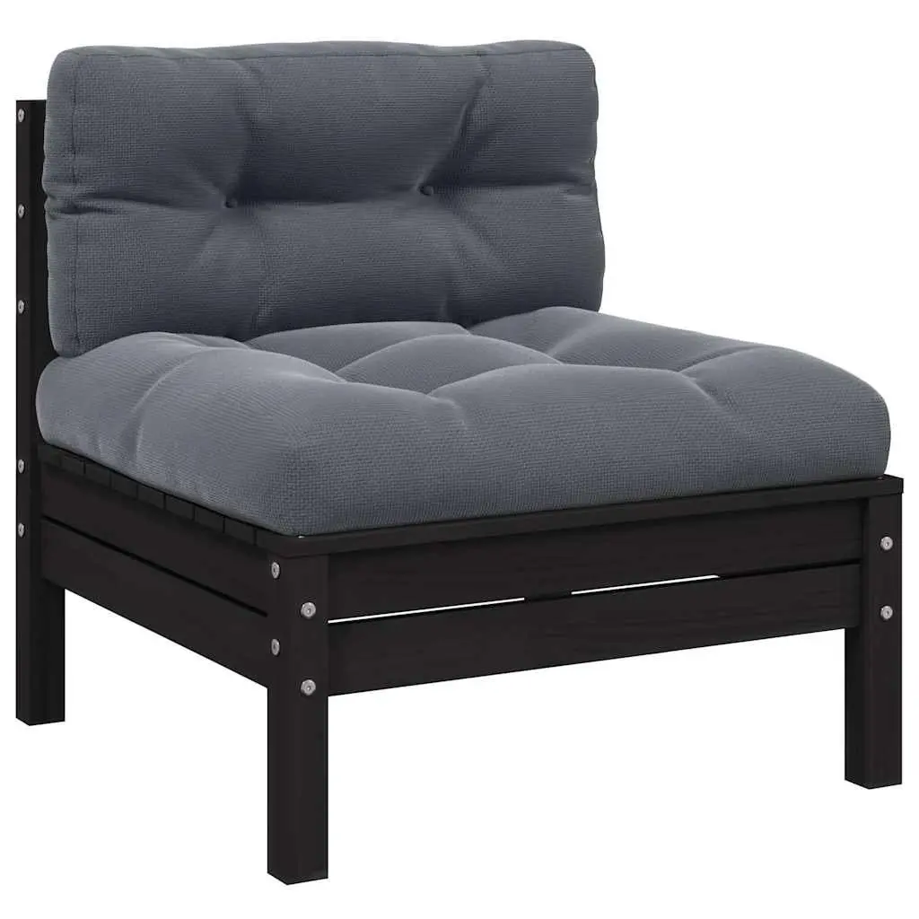 3 Piece Garden Lounge Set Outdoor Use Black Solid Pinewood with Cushions
