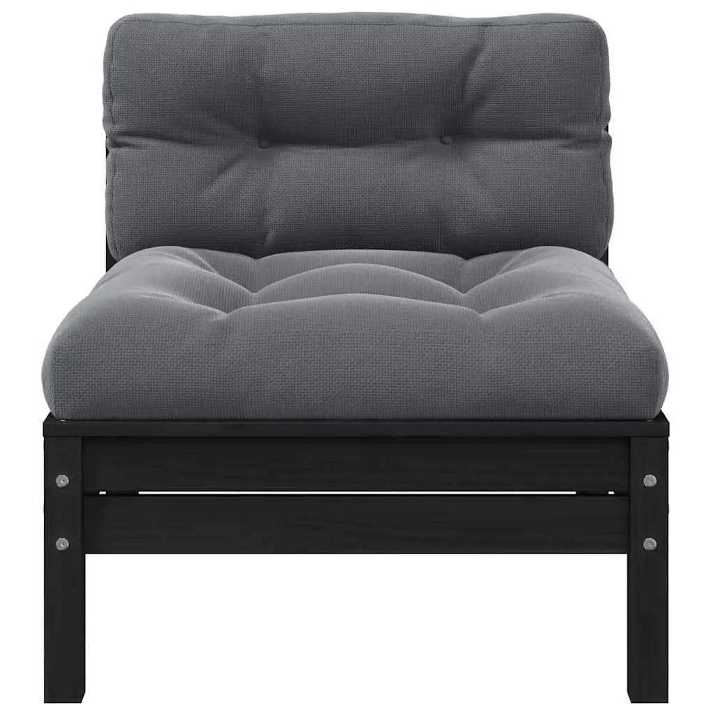3 Piece Garden Lounge Set Outdoor Use Black Solid Pinewood with Cushions