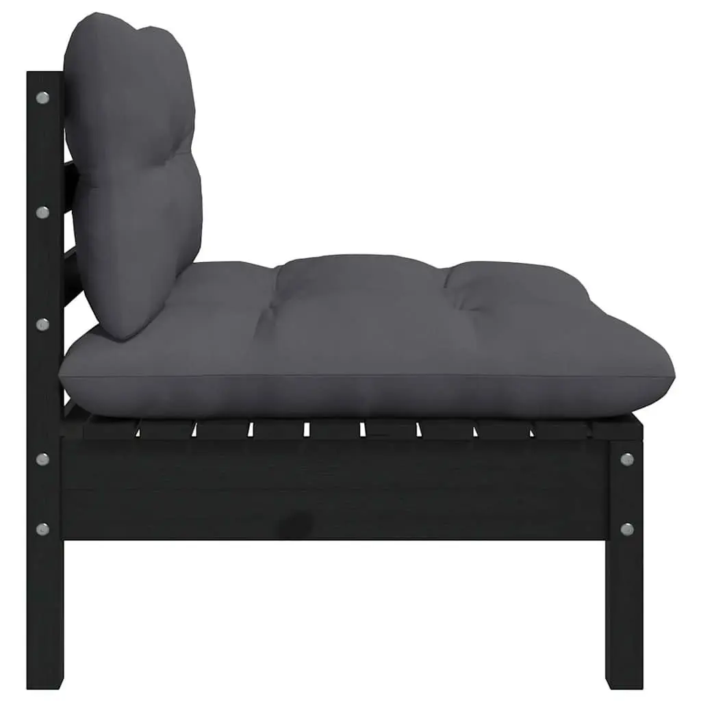 3 Piece Garden Lounge Set Outdoor Use Black Solid Pinewood with Cushions