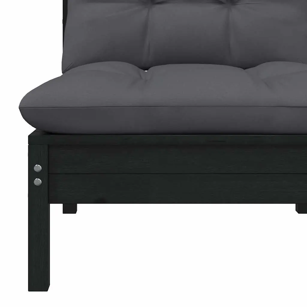 3 Piece Garden Lounge Set Outdoor Use Black Solid Pinewood with Cushions