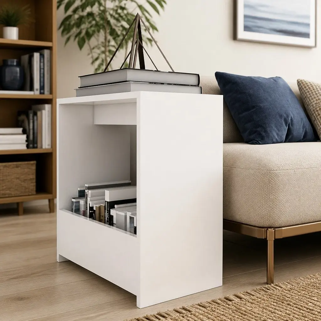 End Table Open Storage Compartment Modern Side Table 50 x 26 x 50 cm White