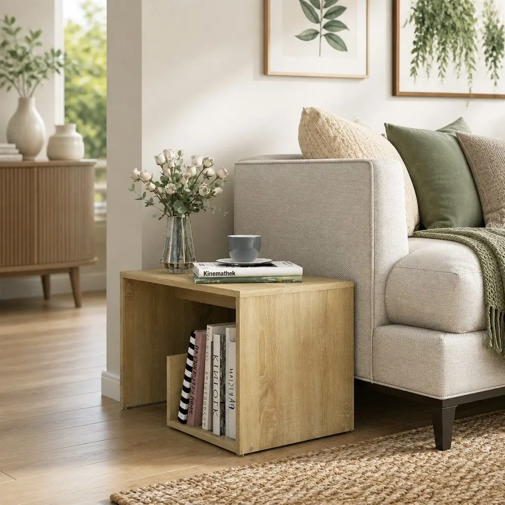 Side Table Storage Brown 59 x 36 x 38 cm Sonoma Oak Accent Living Room Furniture