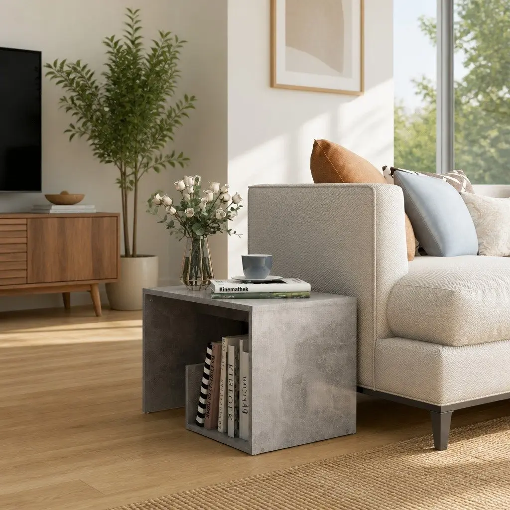 End Table Grey Storage Furniture Modern Accent Side Coffee Table 59W x 36D x 38H cm