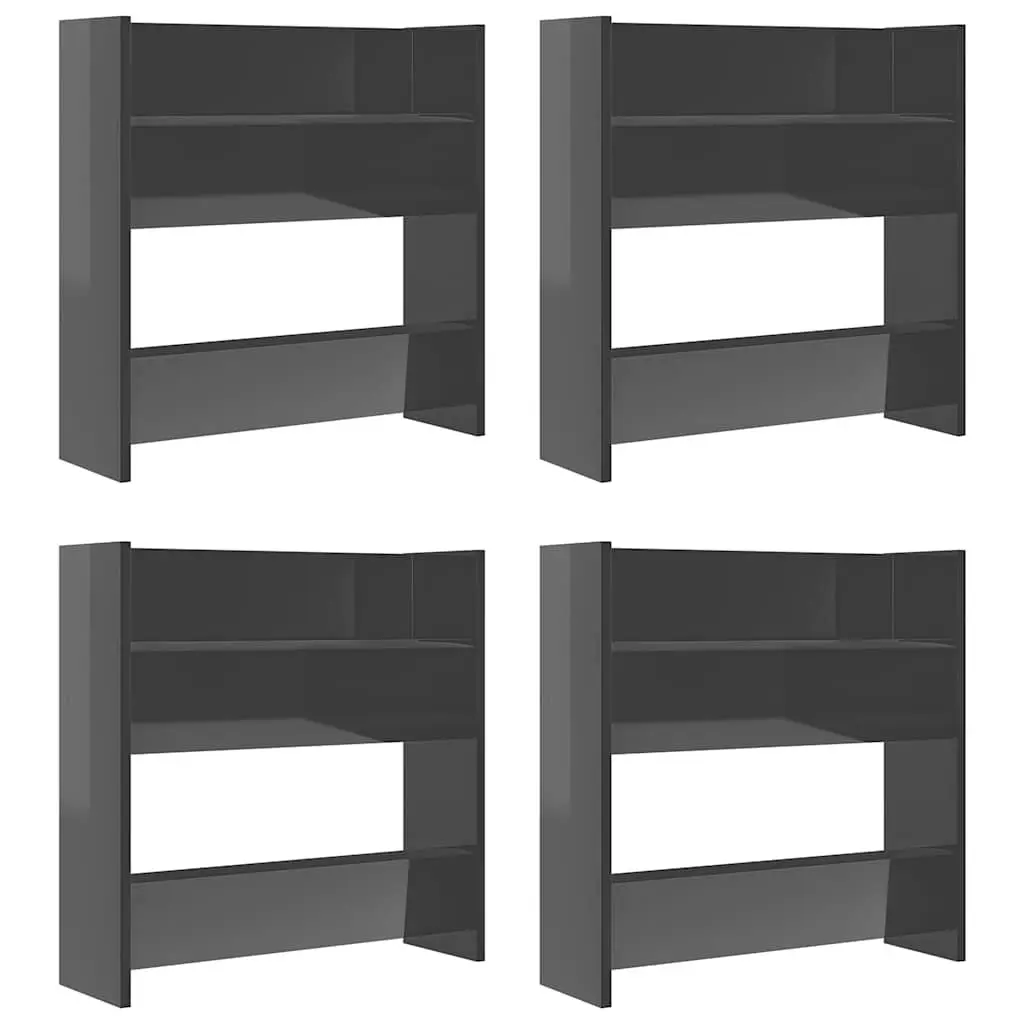 Wall Mounted Shoe Cabinet Storage Organiser 60 x 18 x 60 cm Grey High Gloss 4 Pieces
