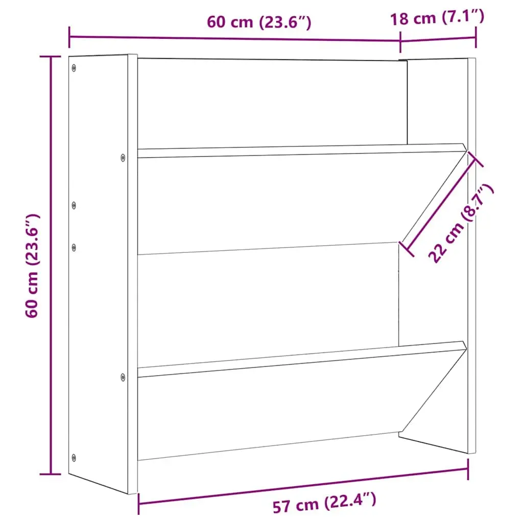 Wall Mounted Shoe Cabinet Storage Organiser 60 x 18 x 60 cm Grey High Gloss 4 Pieces