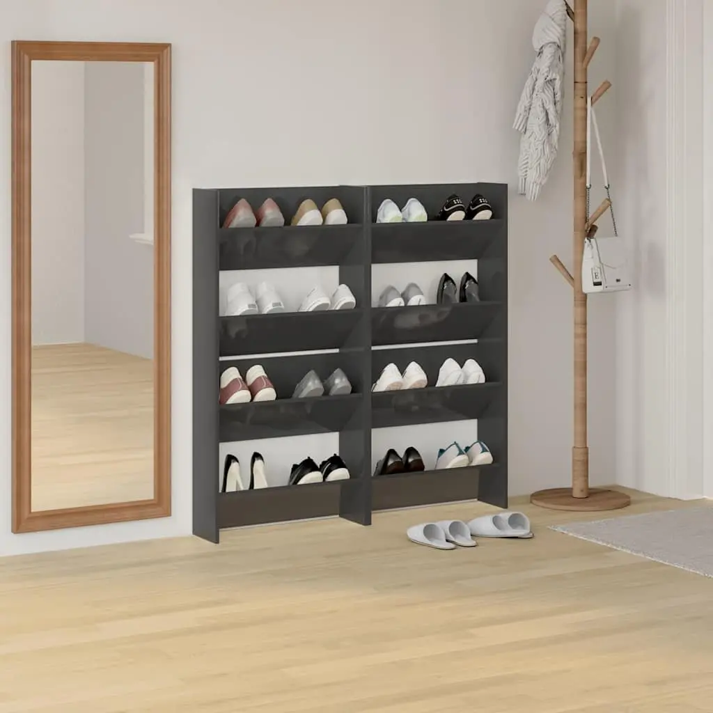 Wall Mounted Shoe Cabinet Storage Organiser 60 x 18 x 60 cm Grey High Gloss 4 Pieces