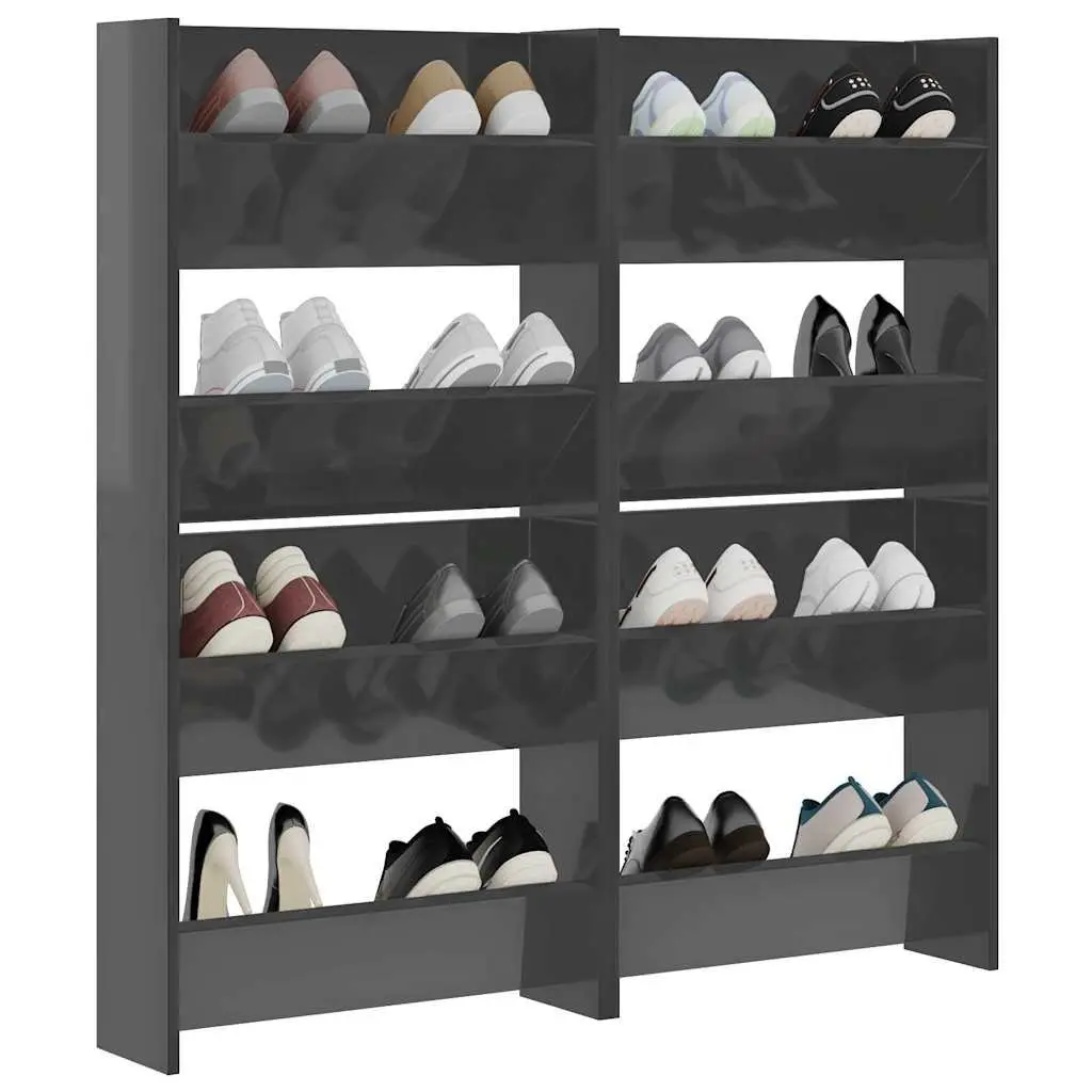 Wall Mounted Shoe Cabinet Storage Organiser 60 x 18 x 60 cm Grey High Gloss 4 Pieces