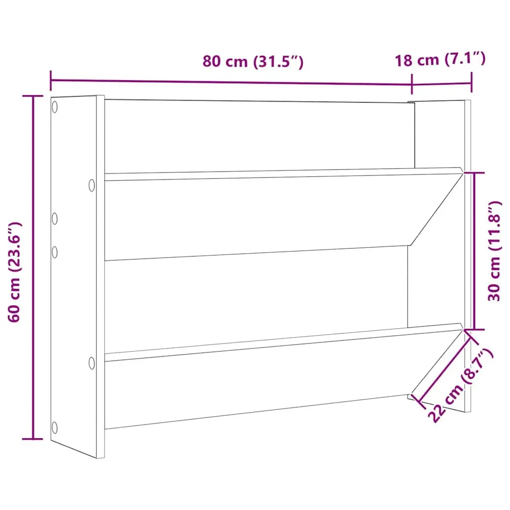 Wall Mounted Shoe Cabinet Grey Storage Organiser 80 x 18 x 60 cm