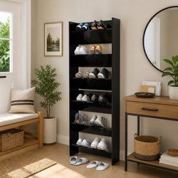 Reliable Black Shoe Cabinet with Practical Design 60x18x90cm