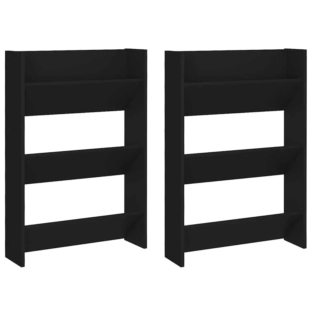 Wall Mounted Shoe Cabinet Storage Organiser 60x18x90cm Black 2 Piece